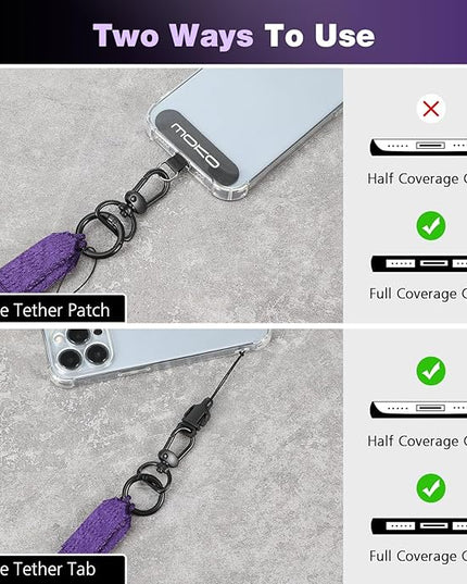 MoKo Universal Phone Lanyard, Nylon Adjustable Cell Phone Crossbody Strap Detachable Women & Men Cellphone Lanyards Around the Neck with Patches for iPhone, Most Smartphones, Dark Purple