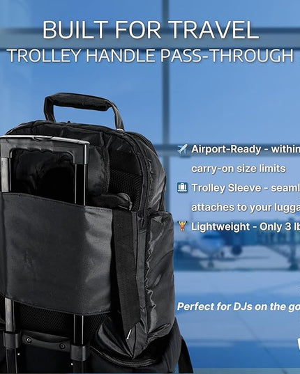Rockville RVBACKPACK V2 Large DJ Laptop/Gear Travel Backpack, 9 Compartments, Padded Laptop & Headphone Storage, Trolley Sleeve, Lockable Zippers, Reinforced Stitching, Perfect for DJs & Musicians