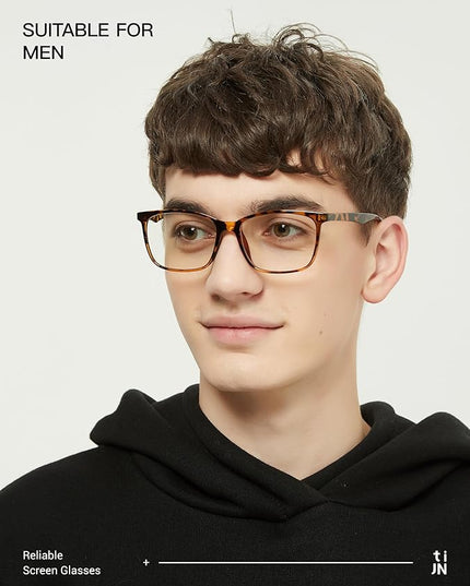 TIJN Blue Light Blocking Glasses for Women Men TR90 Frame Square Nerd Eyeglasses Anti Blue Ray Computer Screen Glasses