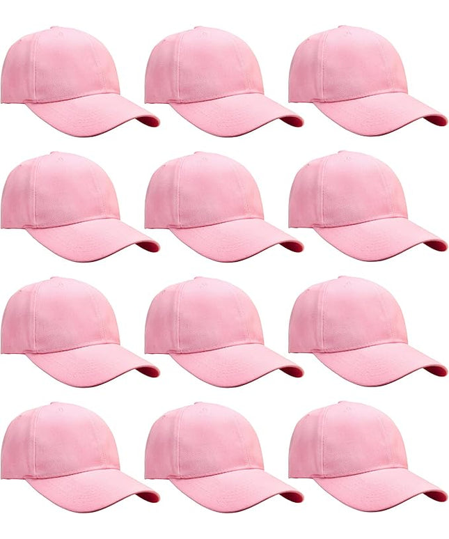 Falari Wholesale Bulk Lot 12-Pack Baseball Cap Adjustable Size Plain Blank Solid Color