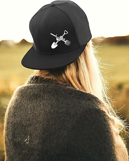 Skull Finger Flat Bill Hats for Men Black Mens Snapback Hat Baseball Cap Fitted Hat Rock N Roll Skeleton Hand Snap Backpack