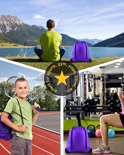 KUUQA 60Pcs Purple Drawstring Backpack Bag Bulk Drawstring Bags String Bags Storage Bags Gym Backpack for Sport Gym Traveling