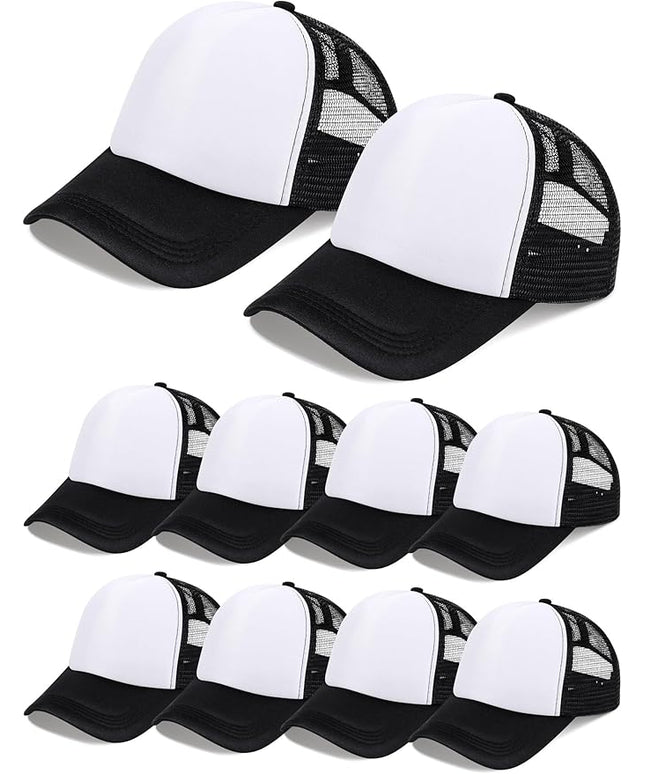 10 Pcs Sublimation Blank Trucker Hats Bulk Mesh Baseball Cap Polyester Mesh Trucker Hat for Men and Women