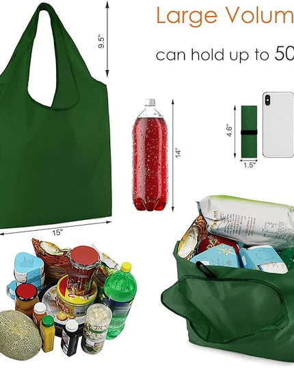 BeeGreen Reusable Bags for Shopping Machine Washable 12 Pack Xlarge Grocery bags Reusable Heavy Duty Folding with Elastic Band Colorful Tote Gift Bags Lightweight Durable Polyester