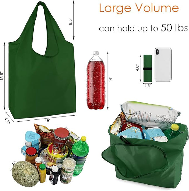 BeeGreen Reusable Bags for Shopping Machine Washable 12 Pack Xlarge Grocery bags Reusable Heavy Duty Folding with Elastic Band Colorful Tote Gift Bags Lightweight Durable Polyester
