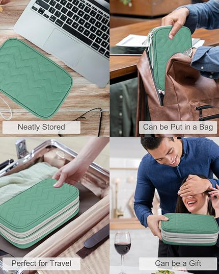FYY Electronic Organizer, Large Travel Cable Organizer Bag Pouch Electronic Accessories Carry Case Portable Waterproof Double Layers All-in-One Storage Bag for Cable, Cord, Charger, Pattern Green