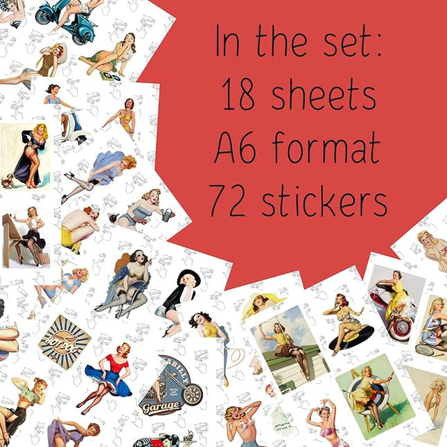 BulbaCraft Pin Up Girl Stickers for Water Bottle and Laptop - Pin Up Girl Party Supplies & Decorations, Waterproof Vinyl Decals, Retro and Vintage Stickers, Gifts for Women & Men