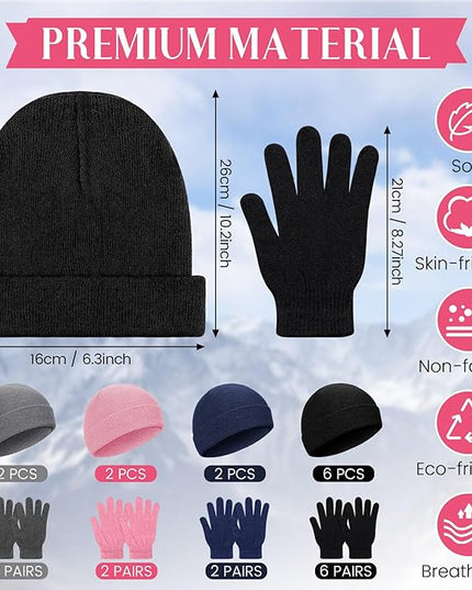 24 Pack Winter Beanies Gloves Cold Weather Unisex Hat Warm Knit Gloves Beanies in Bulk for Men Women, Warm Cozy Gift