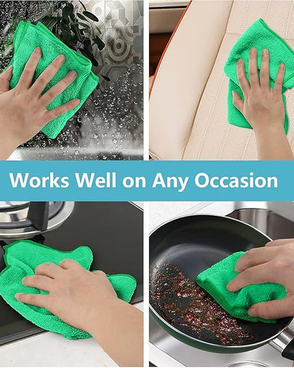 HOMEXCEL Green Microfiber Cleaning Cloth, 8 Pack Cleaning Towels for Kitchen, Lint Free, Scratch-Free, Highly Absorbent, and Reusable Cleaning Rags for House, Window and Glass, Cars, 11.5 X11.5 inch