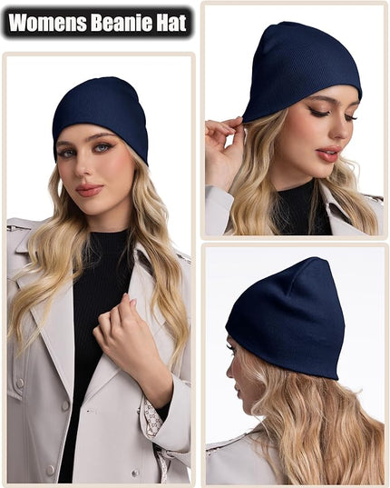 choshion 100% Cotton Beanie Hat, Cuffless Beanies Warm Knit Winter Skull Cap, Unisex Soft Fisherman Hats for Women Men