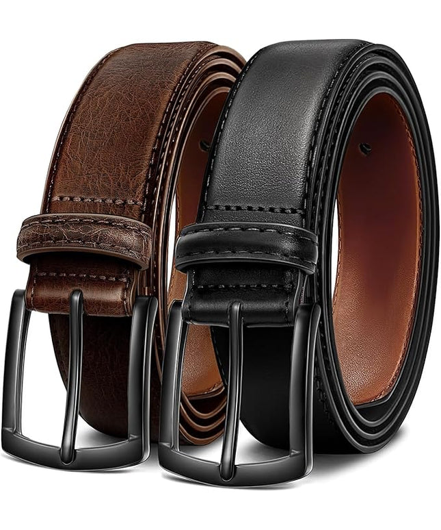 Men's Belt 2Pack Genuine Leather Belt for Men Dress Casual Golf Jeans Pants 1 3/8"
