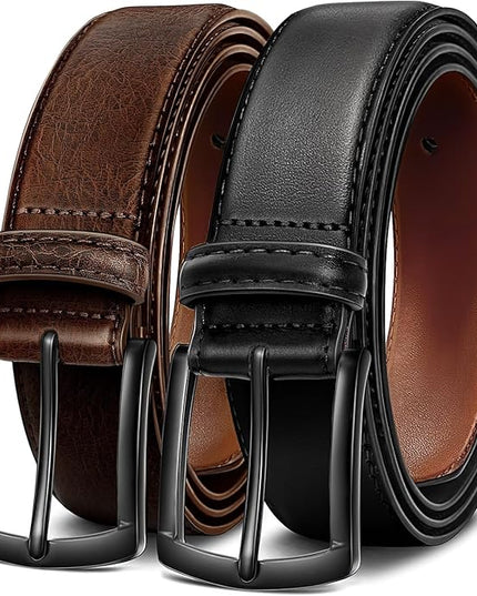 Men's Belt 2Pack Genuine Leather Belt for Men Dress Casual Golf Jeans Pants 1 3/8"