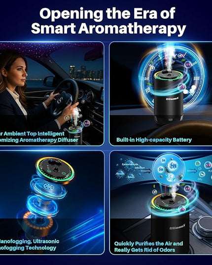 Smart Car Air Freshener Diffuser with Starry Sky Projection and 50ml Perfume, Auto On/Off Intelligent, 3 Adjustable Spray Modes Rechargeable Car Aroma Diffuser, Cologne