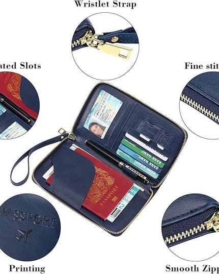 Leather RFID Blocking Passport Holder Travel Wallet, Passport Cover/Travel Wallet for Women/Men with