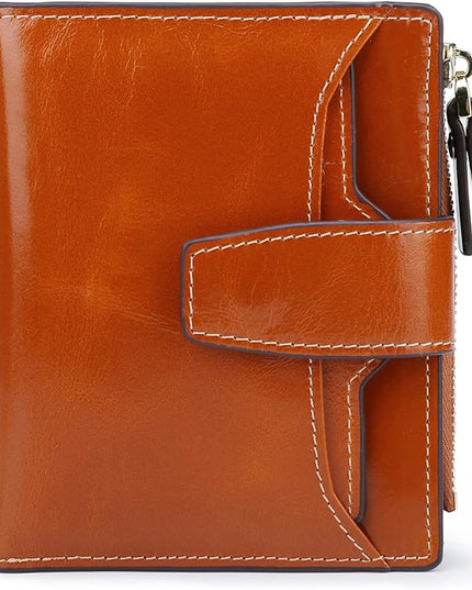 AINIMOER Women's RFID Blocking Leather Small Compact Bi-fold Zipper Pocket Wallet Card Case Purse with id Window