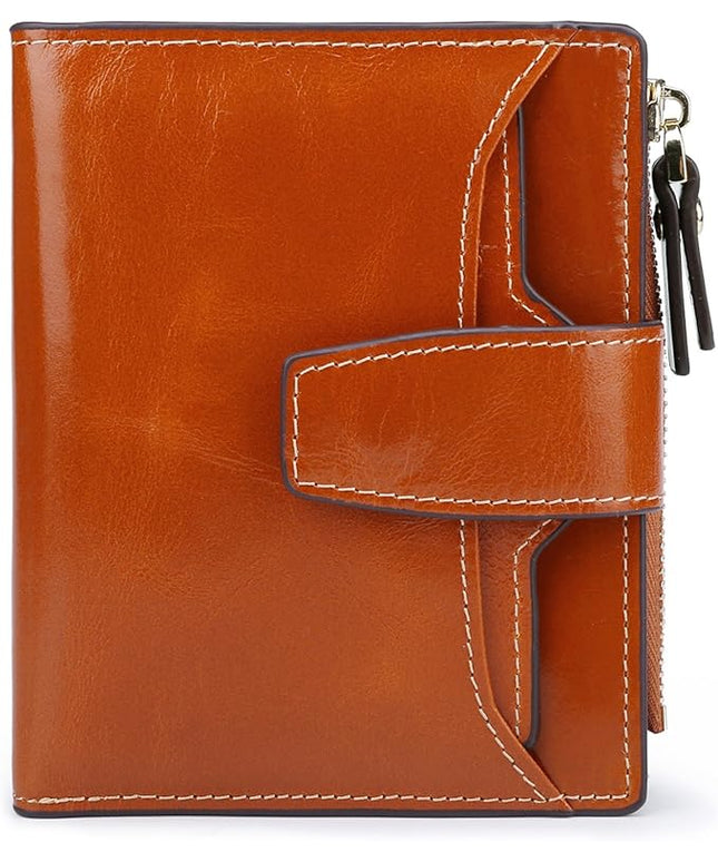 AINIMOER Women's RFID Blocking Leather Small Compact Bi-fold Zipper Pocket Wallet Card Case Purse with id Window