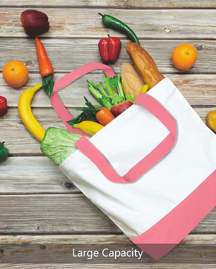 TOPDesign 3-Pack Super Strong Large 12oz Cotton Canvas Tote Bags, Reusable Grocery Shopping Cloth Bags, Fashionable Two-Tone Totes for Crafts, DIY Your Creative Designs