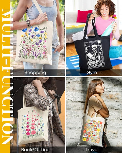 AUSVKAI Canvas Tote Bag for Women, Aesthetic Cute Grocery Grocery Reusable Cotton Gift Bag for Shooping Beach Trendy Gifts