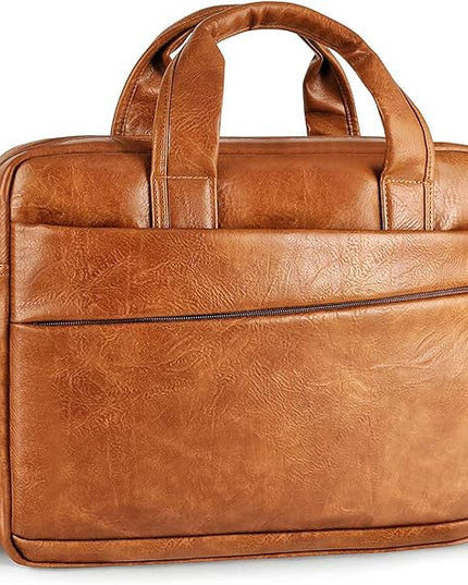 Faux Leather Messenger Bag for Men 15.6 Inch: Laptop Bag Briefcase Computer Handbags Shoulder Crossbody Bag with Padded Laptop Sleeve for Work College Travel, PU Brown