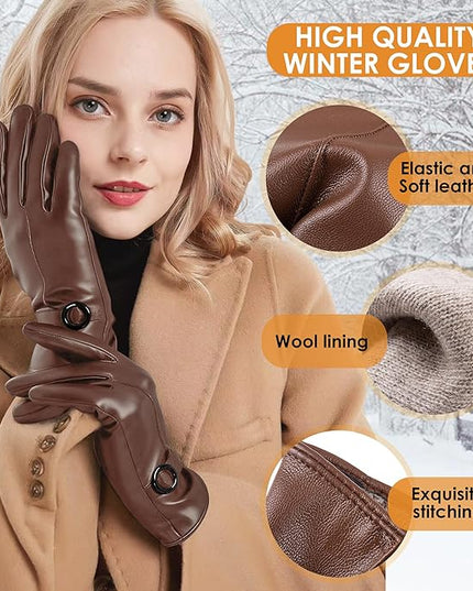 Dsane Womens Winter Leather Gloves Touchscreen Texting Warm Driving Lambskin Gloves for Christmas Gifts