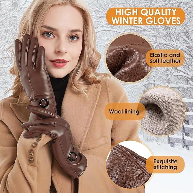 Dsane Womens Winter Leather Gloves Touchscreen Texting Warm Driving Lambskin Gloves for Christmas Gifts