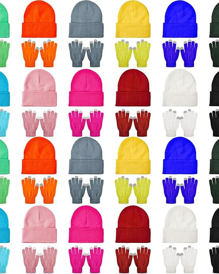 48 Pcs Bulk Winter Knit Beanies Gloves Men Women Warm Beanie Touchscreen Gloves Set Cozy Winter Accessories