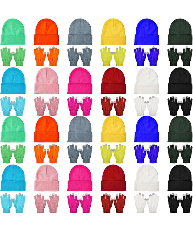 48 Pcs Bulk Winter Knit Beanies Gloves Men Women Warm Beanie Touchscreen Gloves Set Cozy Winter Accessories