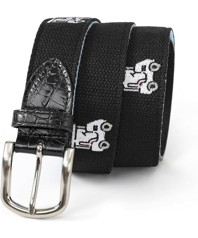 Mile High Life Golf Belts for Men, Canvas Belt with Genuine Leather Tips, Embroidered 2 Layer Web Belt with Pin Buckle
