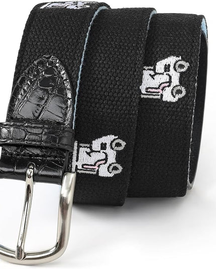 Mile High Life Golf Belts for Men, Canvas Belt with Genuine Leather Tips, Embroidered 2 Layer Web Belt with Pin Buckle