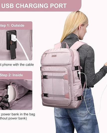PIJUSHI Travel Backpack for Women Flight Aprroved Carry on Bag Large Casual Luggage Backpack Fit 16 inch Laptop(PE050 Ashen Purple)
