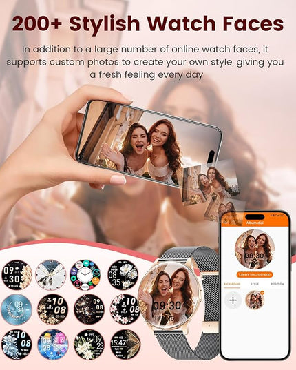 LIGE Smart Watch for Women, 1.43" AMOLED Screen Smartwatch with Answer/Make Call for iPhone/Android/Samsung,Fitness Tracker with 120+ Sport Modes,Health Monitor, IP68 Waterproof,2 Bands,Black Gold