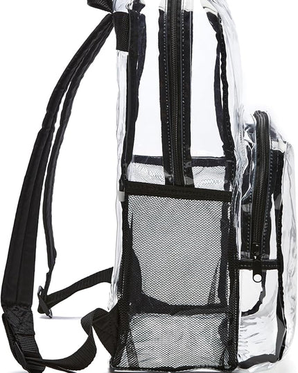 Amazon Basics Transparent School Backpack, With Water-Resistant PVC Plastic Material and Ruggedly Reinforced Shoulder Straps, Clear