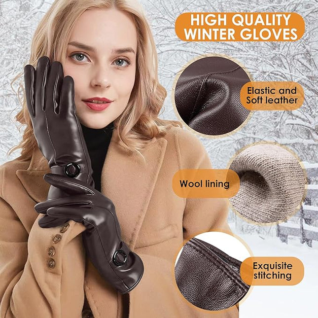 Dsane Womens Winter Leather Gloves Touchscreen Texting Warm Driving Lambskin Gloves for Christmas Gifts