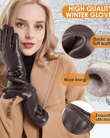 Dsane Womens Winter Leather Gloves Touchscreen Texting Warm Driving Lambskin Gloves for Christmas Gifts