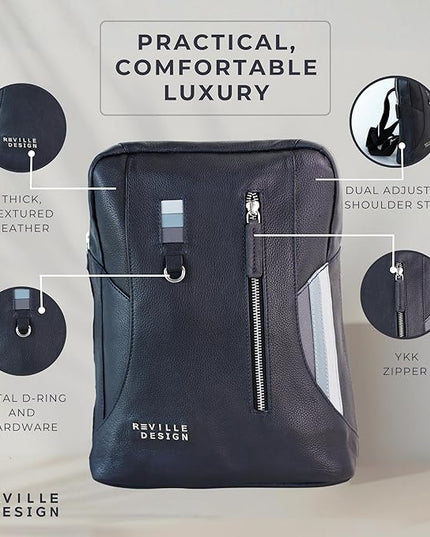 Full Grain Leather Backpack – Water-Resistant, Padded Laptop Compartment, Adjustable Straps, 16L Capacity, Slim Design, Leather Backpack for Men and Women - Anthracite Black