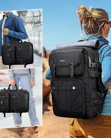 PIJUSHI Travel Backpack for Women Men Carry on Luggage Backpack Convertible Large Laptop Duffel Bag for Airplanes(PE049 Black)