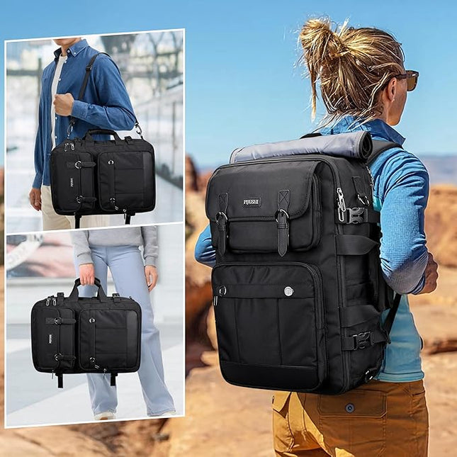 PIJUSHI Travel Backpack for Women Men Carry on Luggage Backpack Convertible Large Laptop Duffel Bag for Airplanes(PE049 Black)