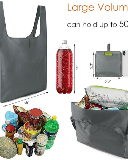 BeeGreen Grey Reusable Shopping Bags Wholesale Gray Reusable Grocery Bags Bulk Foldable-Machine Washable with Zipper Storage Pouch 20 Pieces