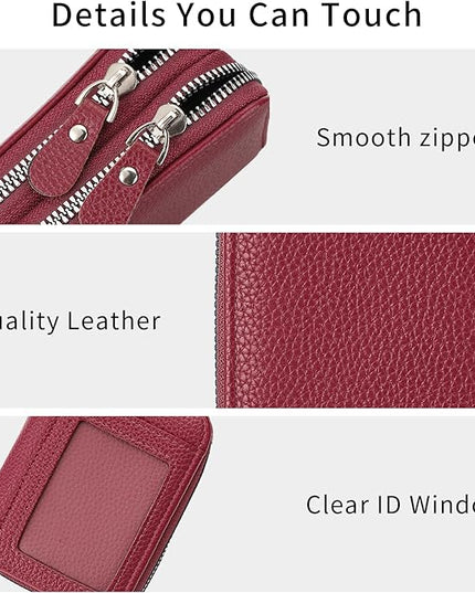 RNIEGA Credit Card Holder Wallet RFID Blocking Leather Small Wallet for Women Double Zipper Wallet with ID Window