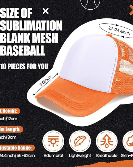 10 Pcs Sublimation Blank Trucker Hats Bulk Mesh Baseball Cap Polyester Mesh Trucker Hat for Men and Women