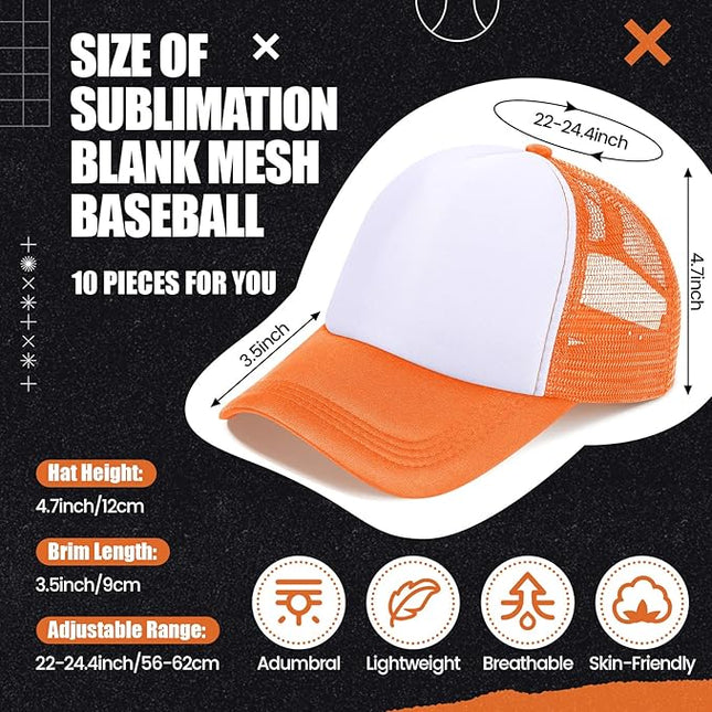 10 Pcs Sublimation Blank Trucker Hats Bulk Mesh Baseball Cap Polyester Mesh Trucker Hat for Men and Women