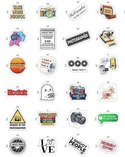 100Pcs Photography Stickers for Water Bottle and Laptop - Photography Party Supplies - Gifts for Photographer - Photo and Camera Stickers - Gift for Women & Men