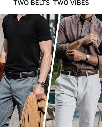 CHAOREN Leather Dress Belt Men 2 Pack - 1 3/8" Mens Belts for Work Business Casual Jeans