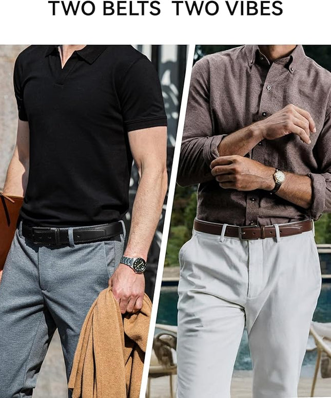 CHAOREN Leather Dress Belt Men 2 Pack - 1 3/8" Mens Belts for Work Business Casual Jeans