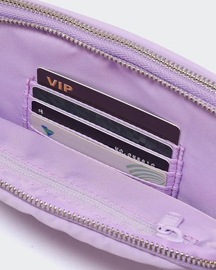Pander Everywhere Belt Bag for Women, 5 Zipper Pockets Nylon Crossbody Fanny Pack Purse (Lilac Purple).