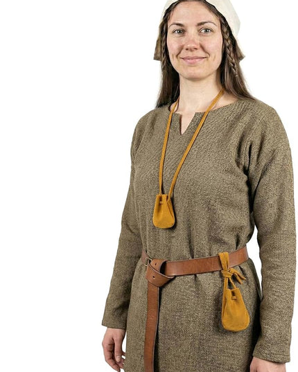 Mythrojan Small Trinket Pouches Suede Leather Drawstring Coin & Dice Bags for LARP, SCA, Viking & Medieval Events (Yellow - Pack of 2)