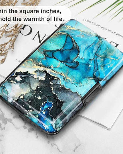 ELFISH RFID Blocking Credit Card Protector Aluminum ID Case Hard Shell Business Card Holders Metal Wallet for Men or Women (Graygreen Marble)