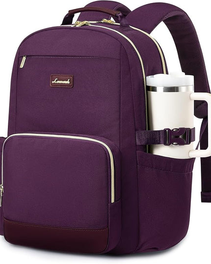 LOVEVOOK Laptop Backpack for Women with Pouch Pocket for Large Capacity Cup,15.6 Inch Laptop Computer Bag Travel Backpack Purse,Waterproof Work Business Backpack College Teacher Bags,Dark Purple
