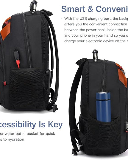 Boavan Laptop Backpack for men, 15.6 inch Laptop Bag with USB Port, Waterproof Travel Work Backpack Purse, Anti-Theft Teacher Nurse Doctor Casual Bookbags Office Business backpack，Deep Orange Black