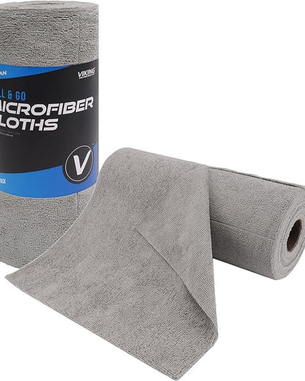 VIKING Microfiber Cleaning Cloth Roll, Reusable and Tear Away Microfiber Towels for House, Home, Garage, Car Cleaning Kit and Car Detailing Kit, 50 Pack, Grey, 12 inch x 12 inch